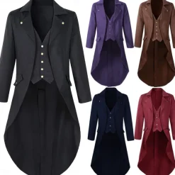 Punk & Gothic Medieval Steampunk Coat Tuxedo Trench Coat Vampire Magician Fancy Dress Men's Steampunk Halloween Masquerade Performance Adults' Coat