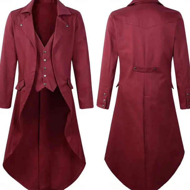 Punk & Gothic Medieval Steampunk Coat Tuxedo Trench Coat Vampire Magician Fancy Dress Men's Steampunk Halloween Masquerade Performance Adults' Coat