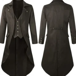 Punk & Gothic Medieval Steampunk Coat Tuxedo Trench Coat Vampire Magician Fancy Dress Men's Steampunk Halloween Masquerade Performance Adults' Coat
