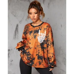 Punk & Gothic Sweatshirt Pumpkin Oversized Tie Dye Print Skeleton Hand Fancy Dress Women's Halloween Carnival Party Casual Adults Shirt