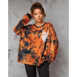 Punk & Gothic Sweatshirt Pumpkin Oversized Tie Dye Print Skeleton Hand Fancy Dress Women's Halloween Carnival Party Casual Adults Shirt