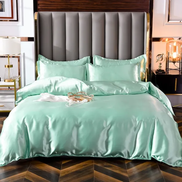 Pure Color Washed Silk Ice Silk Satin Simulated Silk Four-piece Set Summer Home Textile Bedding