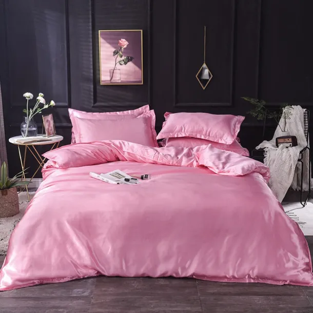 Pure Color Washed Silk Ice Silk Satin Simulated Silk Four-piece Set Summer Home Textile Bedding