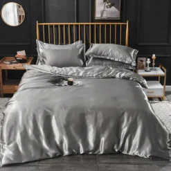 Pure Color Washed Silk Ice Silk Satin Simulated Silk Four-piece Set Summer Home Textile Bedding