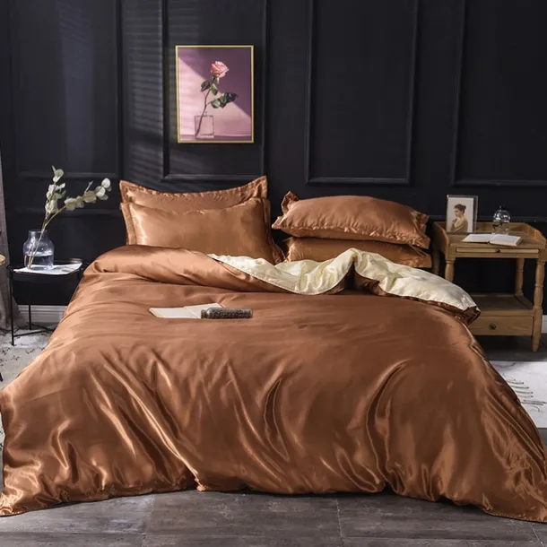 Pure Color Washed Silk Ice Silk Satin Simulated Silk Four-piece Set Summer Home Textile Bedding