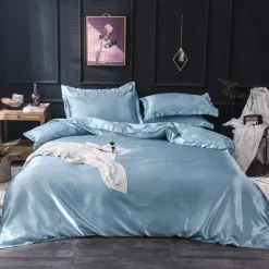 Pure Color Washed Silk Ice Silk Satin Simulated Silk Four-piece Set Summer Home Textile Bedding
