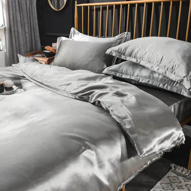 Pure Color Washed Silk Ice Silk Satin Simulated Silk Four-piece Set Summer Home Textile Bedding