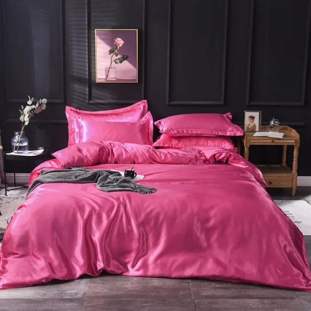 Pure Color Washed Silk Ice Silk Satin Simulated Silk Four-piece Set Summer Home Textile Bedding