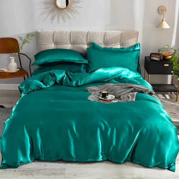 Pure Color Washed Silk Ice Silk Satin Simulated Silk Four-piece Set Summer Home Textile Bedding