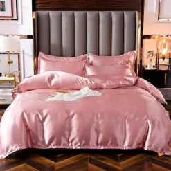 Pure Color Washed Silk Ice Silk Satin Simulated Silk Four-piece Set Summer Home Textile Bedding