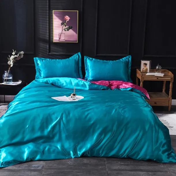Pure Color Washed Silk Ice Silk Satin Simulated Silk Four-piece Set Summer Home Textile Bedding