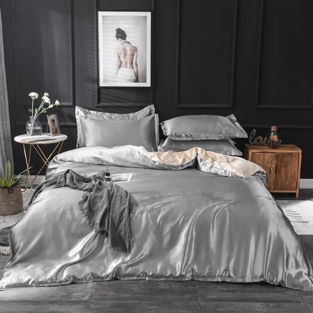 Pure Color Washed Silk Ice Silk Satin Simulated Silk Four-piece Set Summer Home Textile Bedding