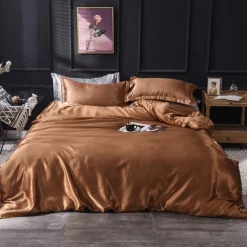 Pure Color Washed Silk Ice Silk Satin Simulated Silk Four-piece Set Summer Home Textile Bedding