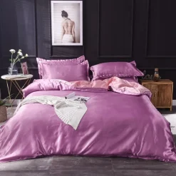 Pure Color Washed Silk Ice Silk Satin Simulated Silk Four-piece Set Summer Home Textile Bedding