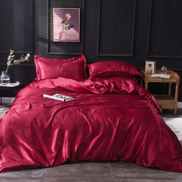 Pure Color Washed Silk Ice Silk Satin Simulated Silk Four-piece Set Summer Home Textile Bedding