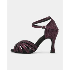 Purple Rhinestone-Accented Latin Dance Sandals with Ankle Strap – Elegant Design for Latin Dance and Special Events