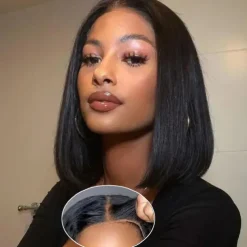 Put On and Go Glueless Wigs Bob Human Hair Pre Plucked Bob Wig Human Hair Glueless Wigs for Beginners Pre Cut Straight Short Bob Wig 4x4 HD Lace Closure Wigs for Black Women Natural Color