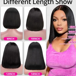 Put On and Go Glueless Wigs Bob Human Hair Pre Plucked Bob Wig Human Hair Glueless Wigs for Beginners Pre Cut Straight Short Bob Wig 4x4 HD Lace Closure Wigs for Black Women Natural Color