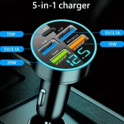 QC3.0 Car Charge 66W Super Fast Charge Digital Display Dar Charge PD20W Dual USB Car Charger