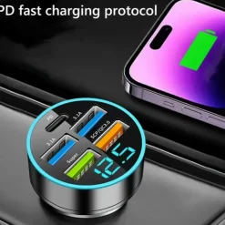 QC3.0 Car Charge 66W Super Fast Charge Digital Display Dar Charge PD20W Dual USB Car Charger