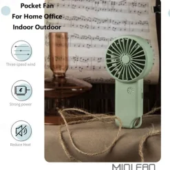 Quiet Mini Handheld Fan – USB Rechargeable 3-Speed Small Pocket Fan for Home, Office, and Outdoor Use