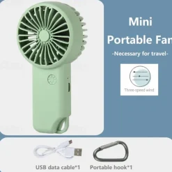 Quiet Mini Handheld Fan – USB Rechargeable 3-Speed Small Pocket Fan for Home, Office, and Outdoor Use