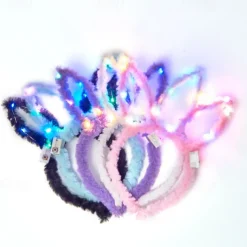 Rabbit Ear Decor Headband Luminous Headwear Led Lights Rabbit Flashing Costume Hair Hoop Halloween Party Hair Accessories