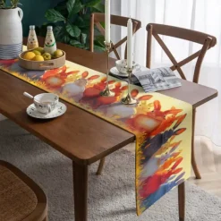 Rabbit Print Table Runner, Kitchen Dining Table Decor, Print Decor Table Runners for Indoor Outdoor Home Farmhouse Holiday Wedding Birthday Party Decoration