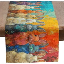 Rabbit Print Table Runner, Kitchen Dining Table Decor, Print Decor Table Runners for Indoor Outdoor Home Farmhouse Holiday Wedding Birthday Party Decoration