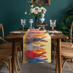 Rabbit Print Table Runner, Kitchen Dining Table Decor, Print Decor Table Runners for Indoor Outdoor Home Farmhouse Holiday Wedding Birthday Party Decoration