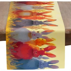 Rabbit Print Table Runner, Kitchen Dining Table Decor, Print Decor Table Runners for Indoor Outdoor Home Farmhouse Holiday Wedding Birthday Party Decoration