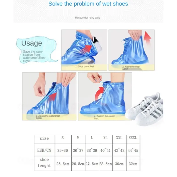 Rain Boot Waterproof Shoes Covers, Sand Control Non-Slip Shoe Cover Galoshes, PVC Rubber Sole Reusable Rain Snow Boots Overshoes for Cycling Outdoor Camping Fishing Garden Travel
