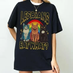 Rainbow Cat LGBTQ Lesbians Eat What T-shirt Pride Shirts Pride Graphic For Couple's Men's Women's Adults' Masquerade Hot Stamping Pride Parade Pride Month