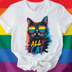 Rainbow LGBTQ Ally Cat T-shirt Pride Shirts Pride Graphic For Couple's Men's Women's Adults' Masquerade Hot Stamping Pride Parade Pride Month