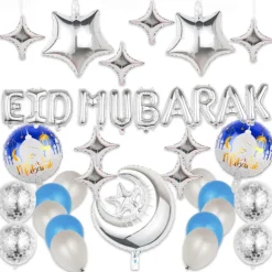 Ramadan Festival EID MUBARAK Aluminum Film Balloon Set Star Moon Decorative Arrangement Gurban Balloon Muslim