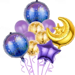 Ramadan Festival EID MUBARAK Aluminum Film Balloon Set Star Moon Decorative Arrangement Gurban Balloon Muslim