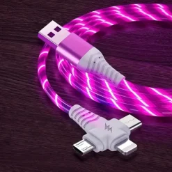 Rapid 3A LED Flow Cable - Triple USB to Lightning Sync & Charge - 10-20W Power Durable ABS Universal Compatibility