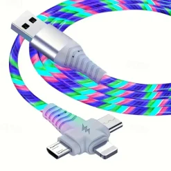 Rapid 3A LED Flow Cable - Triple USB to Lightning Sync & Charge - 10-20W Power Durable ABS Universal Compatibility