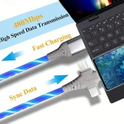 Rapid 3A LED Flow Cable - Triple USB to Lightning Sync & Charge - 10-20W Power Durable ABS Universal Compatibility