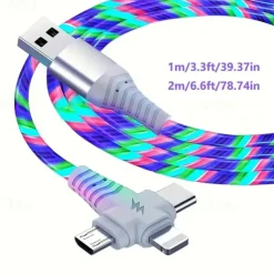 Rapid 3A LED Flow Cable - Triple USB to Lightning Sync & Charge - 10-20W Power Durable ABS Universal Compatibility