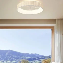 Rattan Ceiling Fan with Light 50cm 19.66in Ceiling Fan Light APP Control for Timed Six Speed Embedded Ceiling Fan with Light AC110V AC220V