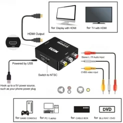 RCA To HDMI AV To HDMI Converter 1080P Mini RCA Composite CVBS Video Audio Converter Adapter Supporting PAL/NTSC For TV/PC/ PS3/ STB/Xbox VHS/VCR/Blue-Ray DVD Players