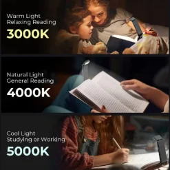 Reading Light Rechargeable Book Light for Reading Clip-on LED Bookmark Lamp with 3 Light Colors