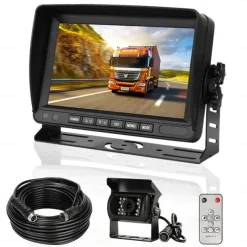 Rear View Camera Kit with 7 LCD Monitor 120 Wide Angle Rearview Camera IP68 Waterproof 18IR Night Vision Reversing Camera for Truck Trailer Bus Van Agriculture Heavy Transport (9-32V)