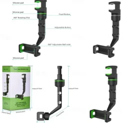 Rearview Mirror Phone Holder Universal 360 Degrees Rotating Car Phone Holder Car Rearview Mirror Mount Phone and GPS Holder for 47mm-71mm Wide Mobile Phones Use for Home Table Kitchen etc 1PCS