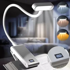 Rechargeable Aluminum Reading Light - 3 Colors, 3 Brightness Levels, Clip-On Mini Book Light, Anti-Blue Light, Flexible Bendable Design for Bedside, Study, and Nighttime Reading