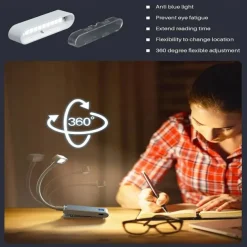 Rechargeable Aluminum Reading Light - 3 Colors, 3 Brightness Levels, Clip-On Mini Book Light, Anti-Blue Light, Flexible Bendable Design for Bedside, Study, and Nighttime Reading