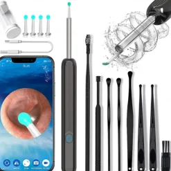 Rechargeable Ear Wax Removal Endoscope Kit with 5 Scoops, 8 Picks, and 1080P Camera, 1296P FHD Wireless Ear Otoscope with 6 LED 3.6mm Visual Ear Scope Camera