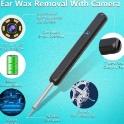 Rechargeable Ear Wax Removal Endoscope Kit with 5 Scoops, 8 Picks, and 1080P Camera, 1296P FHD Wireless Ear Otoscope with 6 LED 3.6mm Visual Ear Scope Camera