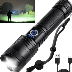 Rechargeable Flash Light Flashlights High Lumens, 200000 Lumens Super Bright LED Tactical Flashlight, 5 Modes IPX6 Waterproof, Powerful Handheld Flashlights for Camping Emergency Outdoor